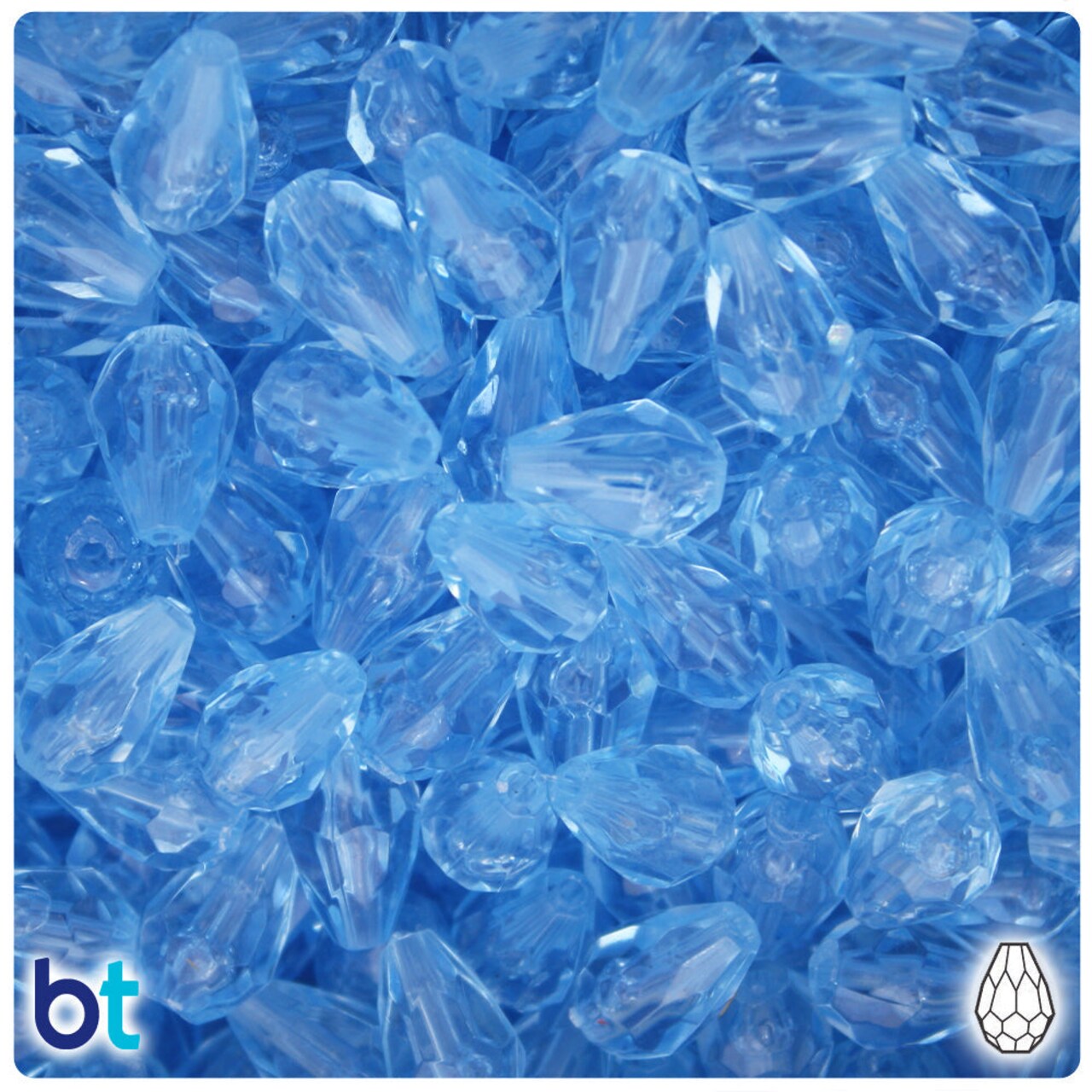 BeadTin Light Sapphire Transparent 13mm Faceted Pear Plastic Craft Beads (30pcs)